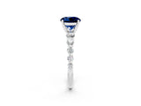 White gold Round Cut Solitaire Blue Sapphire Ring with Pave Band and Four-Prong Setting_2