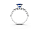 White gold Round Cut Solitaire Blue Sapphire Ring with Pave Band and Four-Prong Setting_3
