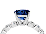White gold Round Cut Solitaire Blue Sapphire Ring with Pave Band and Four-Prong Setting_4