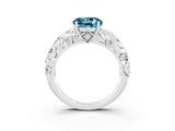 White gold Round Cut Solitaire Blue Topaz Leaf-Inspired Vine Band Ring with Prong Setting_3