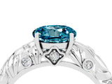 White gold Round Cut Solitaire Blue Topaz Leaf-Inspired Vine Band Ring with Prong Setting_4