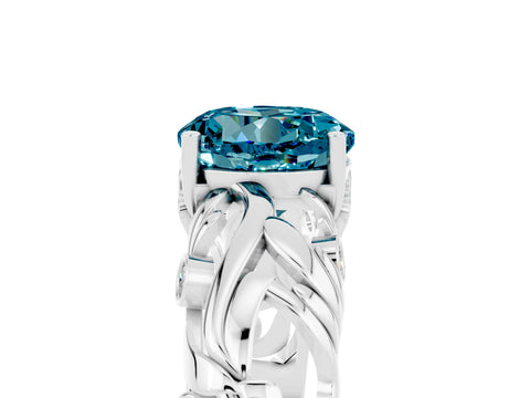 White gold Round Cut Solitaire Blue Topaz Leaf-Inspired Vine Band Ring with Prong Setting_5