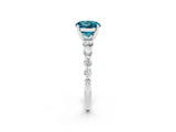 White gold Round Cut Solitaire Blue Topaz Ring with Pave Band and Four-Prong Setting_2