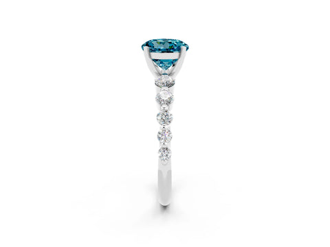 White gold Round Cut Solitaire Blue Topaz Ring with Pave Band and Four-Prong Setting_2