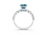 White gold Round Cut Solitaire Blue Topaz Ring with Pave Band and Four-Prong Setting_3