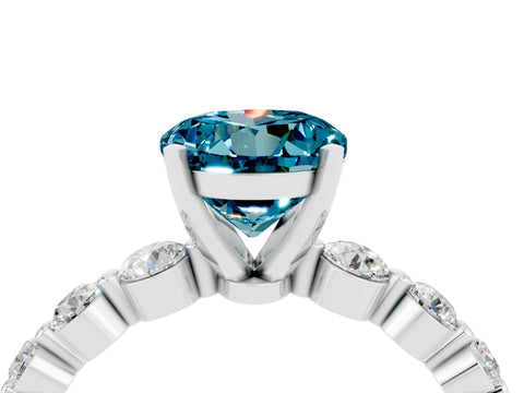 White gold Round Cut Solitaire Blue Topaz Ring with Pave Band and Four-Prong Setting_4
