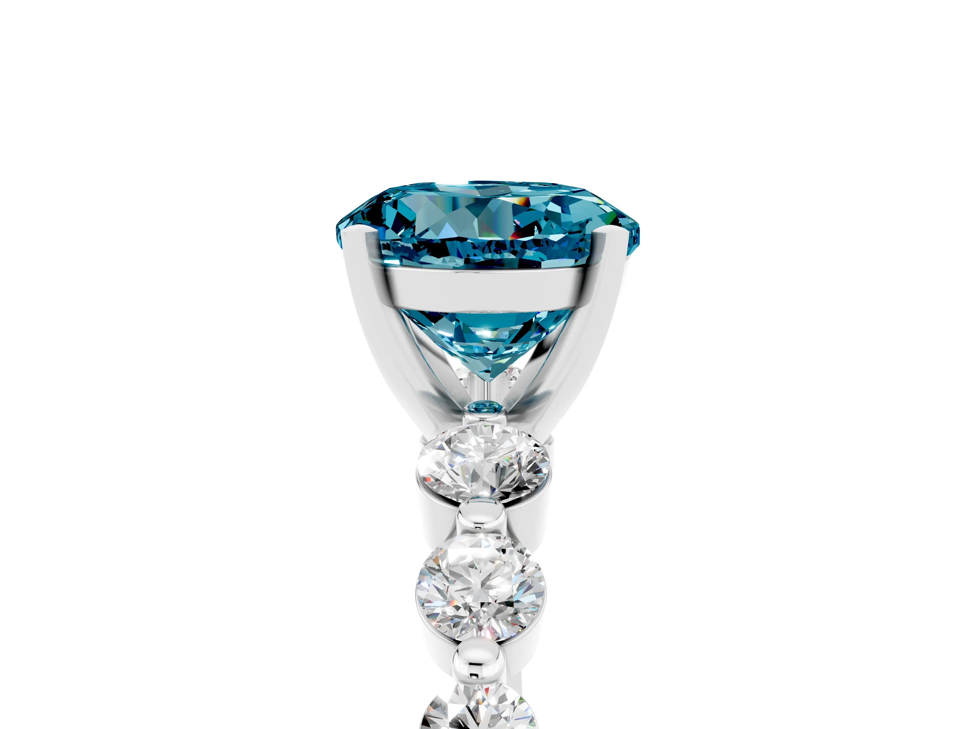 White gold Round Cut Solitaire Blue Topaz Ring with Pave Band and Four-Prong Setting_5
