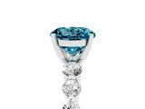 White gold Round Cut Solitaire Blue Topaz Ring with Pave Band and Four-Prong Setting_5
