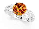 White gold Round Cut Solitaire Citrine Leaf-Inspired Vine Band Ring with Prong Setting_1
