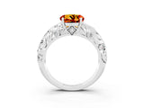 White gold Round Cut Solitaire Citrine Leaf-Inspired Vine Band Ring with Prong Setting_3