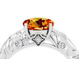 White gold Round Cut Solitaire Citrine Leaf-Inspired Vine Band Ring with Prong Setting_4