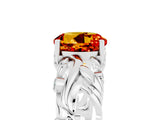 White gold Round Cut Solitaire Citrine Leaf-Inspired Vine Band Ring with Prong Setting_5