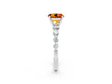 White gold Round Cut Solitaire Citrine Ring with Pave Band and Four-Prong Setting_2