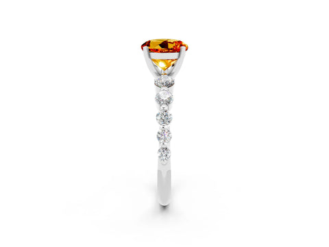 White gold Round Cut Solitaire Citrine Ring with Pave Band and Four-Prong Setting_2