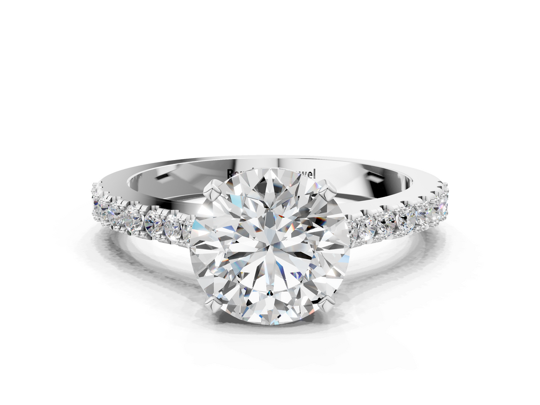 White gold Round Cut Solitaire Diamond Engagement Ring with Pave Band and Four-Prong Setting_198