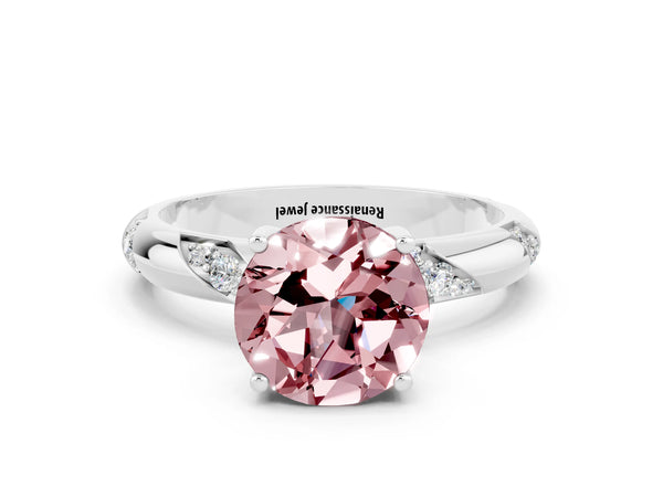 White gold Round Cut Solitaire Diamond Engagement Ring with Twisted Pave Band and Four-Prong Setting