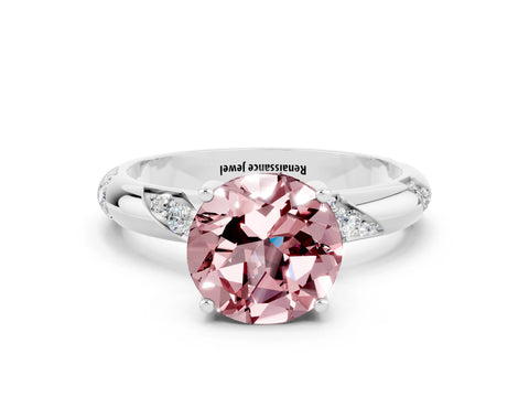 White gold Round Cut Solitaire Diamond Engagement Ring with Twisted Pave Band and Four-Prong Setting