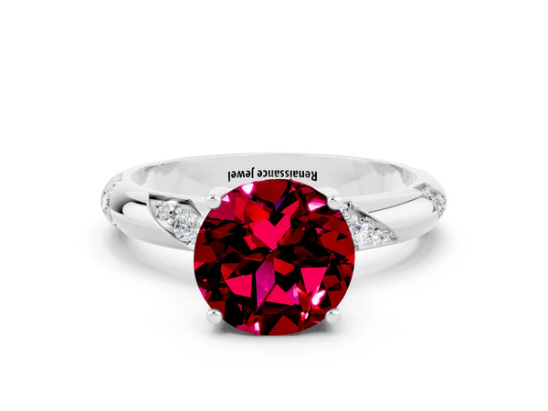 White gold Round Cut Garnet Solitaire Engagement Ring with Twisted Round  Accent Band and Prong Setting