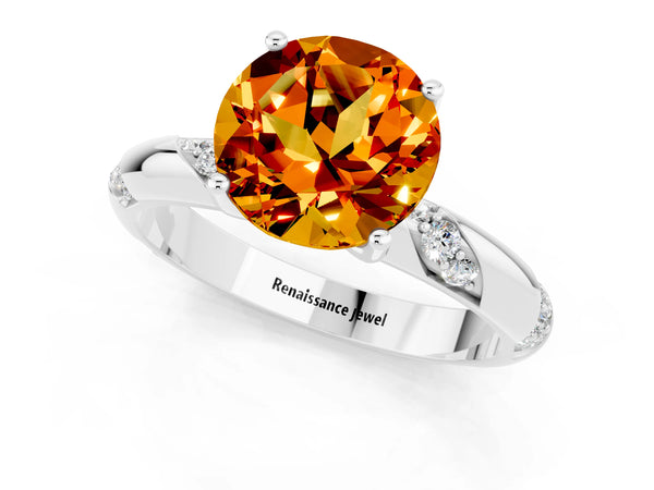Silver Round Cut Citrine Solitaire Engagement Ring with Twisted Round  Accent Band and Prong Setting