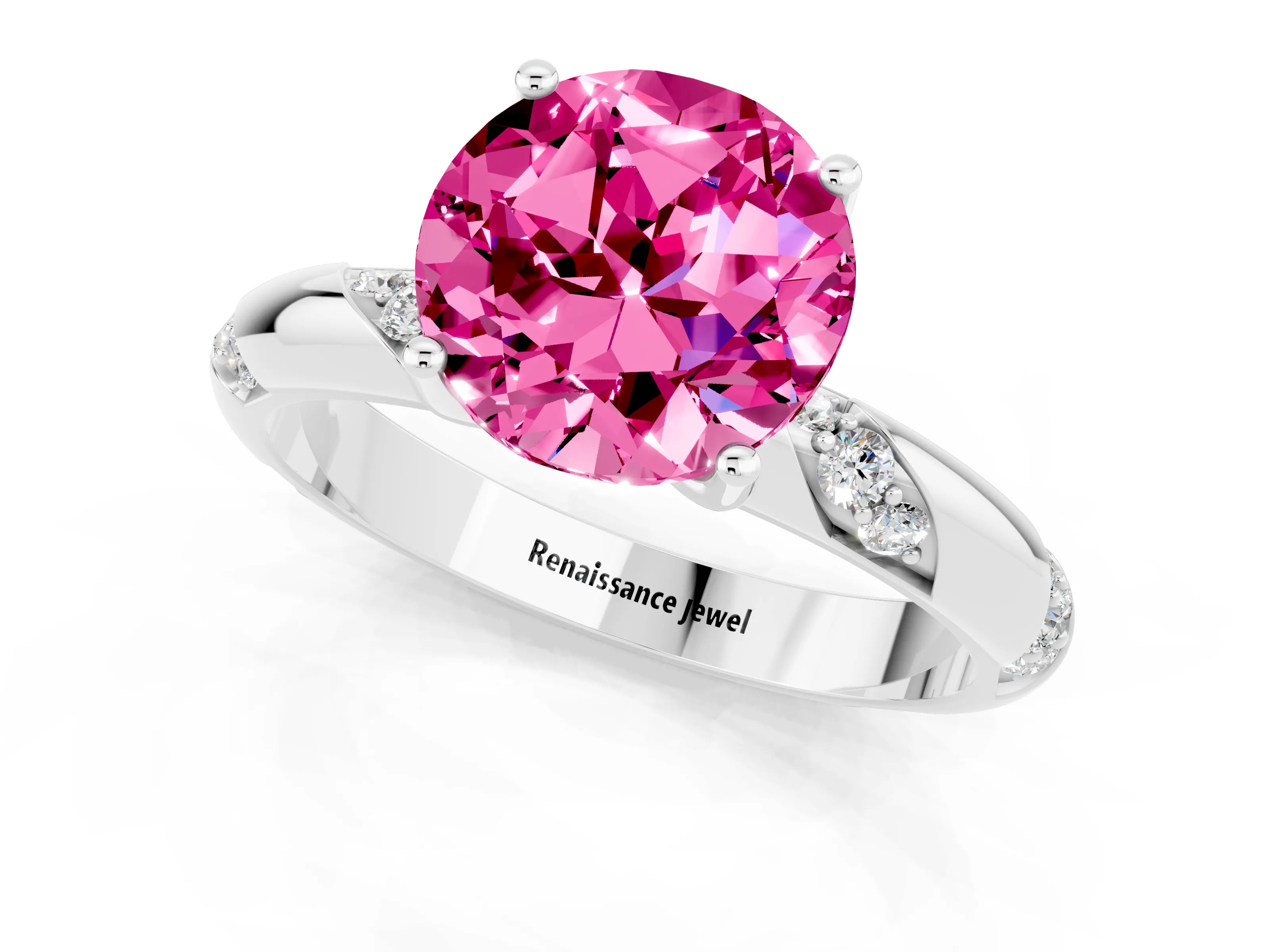 White gold Round Cut Solitaire Diamond Engagement Ring with Twisted Pave Band and Four-Prong Setting_1