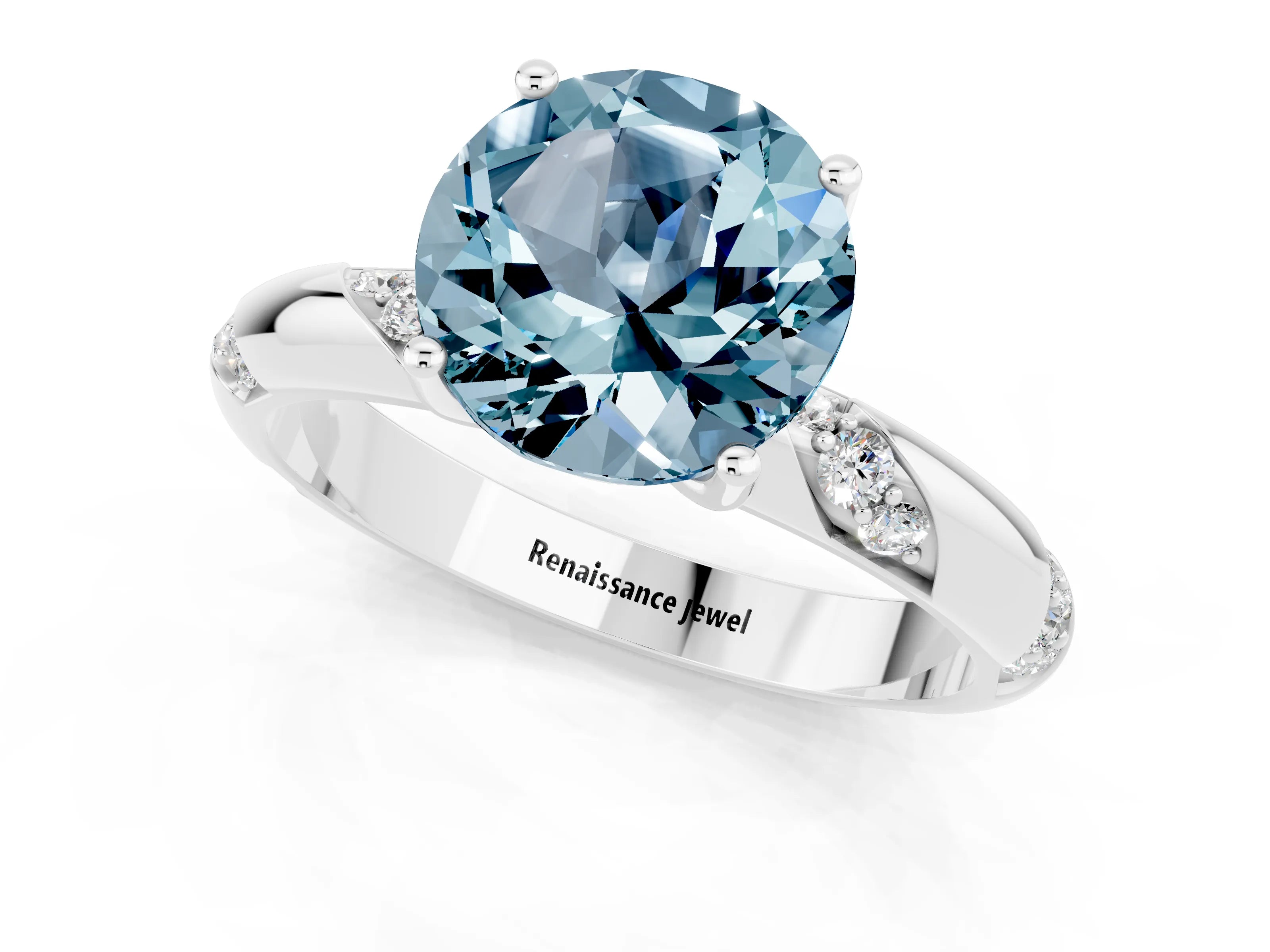 White gold Round Cut Solitaire Diamond Engagement Ring with Twisted Pave Band and Four-Prong Setting_1