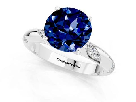 White gold Round Cut Solitaire Diamond Engagement Ring with Twisted Pave Band and Four-Prong Setting_1
