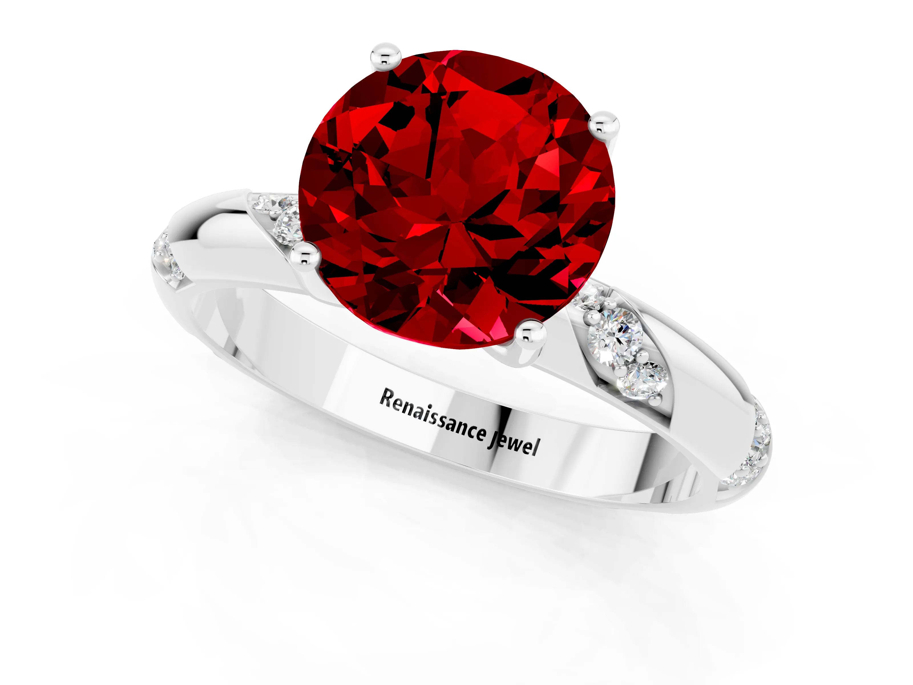 White gold Round Cut Solitaire Diamond Engagement Ring with Twisted Pave Band and Four-Prong Setting_1