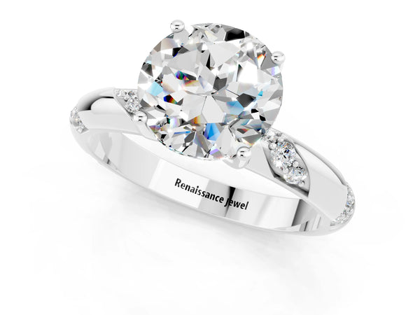 Silver Round Cut Moissanite Solitaire Engagement Ring with Twisted Round  Accent Band and Prong Setting