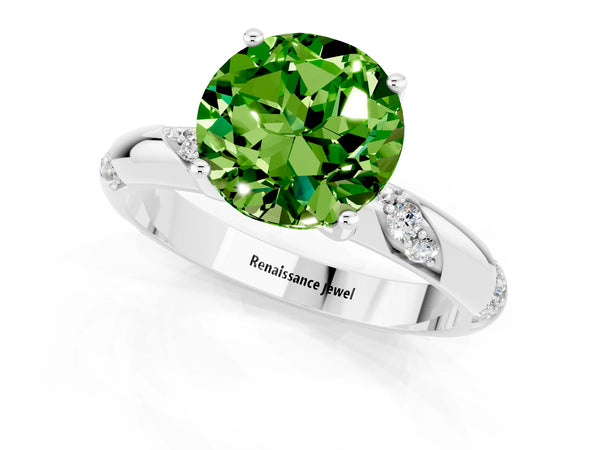 White gold Round Cut Solitaire Diamond Engagement Ring with Twisted Pave Band and Four-Prong Setting
