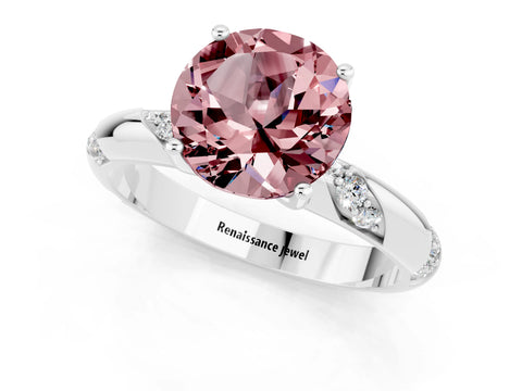 White gold Round Cut Solitaire Diamond Engagement Ring with Twisted Pave Band and Four-Prong Setting_1