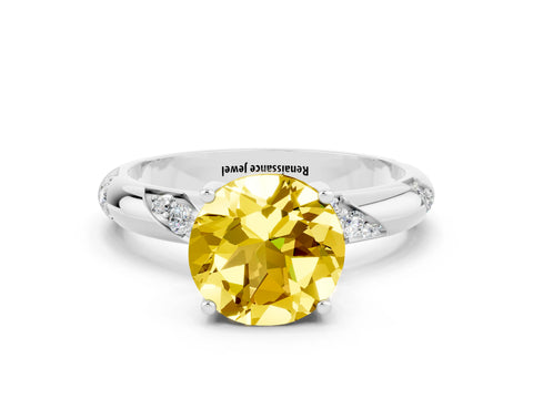 White gold Round Cut Solitaire Diamond Engagement Ring with Twisted Pave Band and Four-Prong Setting