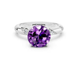 White gold Round Cut Solitaire Diamond Engagement Ring with Twisted Pave Band and Four-Prong Setting