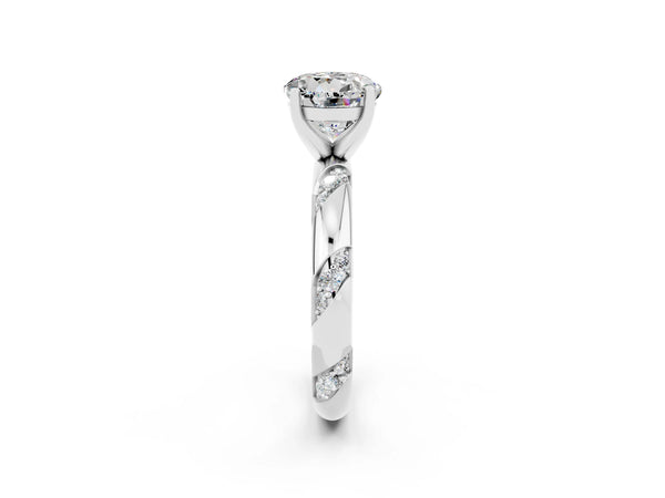 White gold Round Cut Moissanite Solitaire Engagement Ring with Twisted Round  Accent Band and Prong Setting