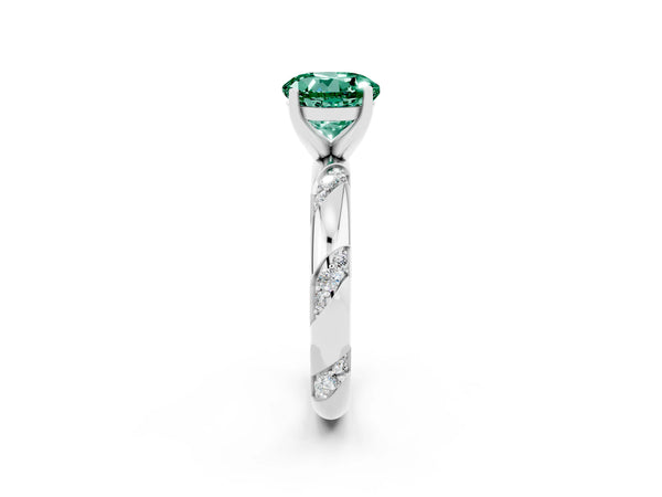 White gold Round Cut Green Sapphire Solitaire Engagement Ring with Twisted Round  Accent Band and Prong Setting