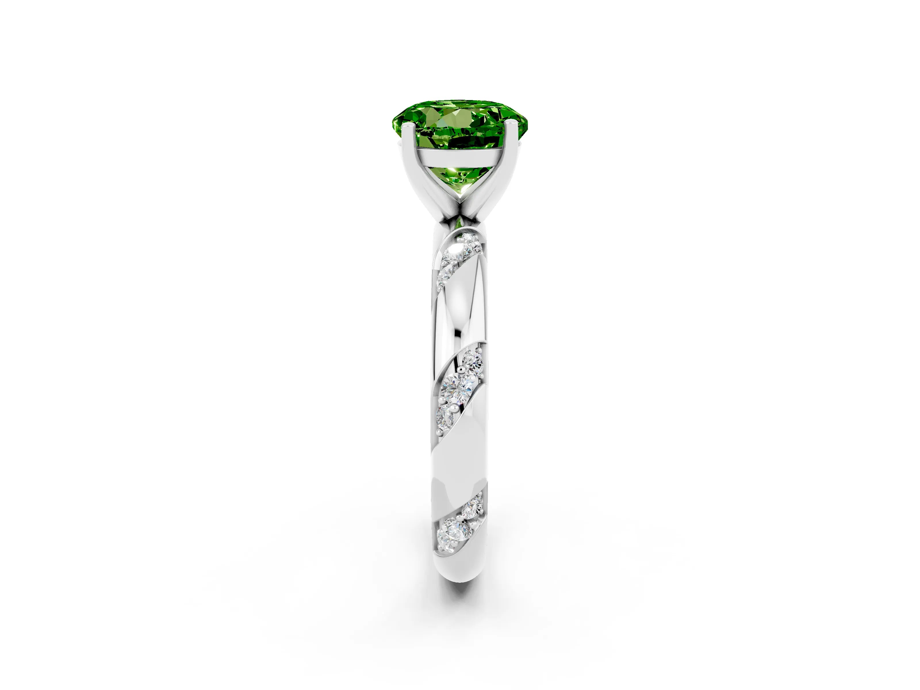 White gold Round Cut Solitaire Diamond Engagement Ring with Twisted Pave Band and Four-Prong Setting_2