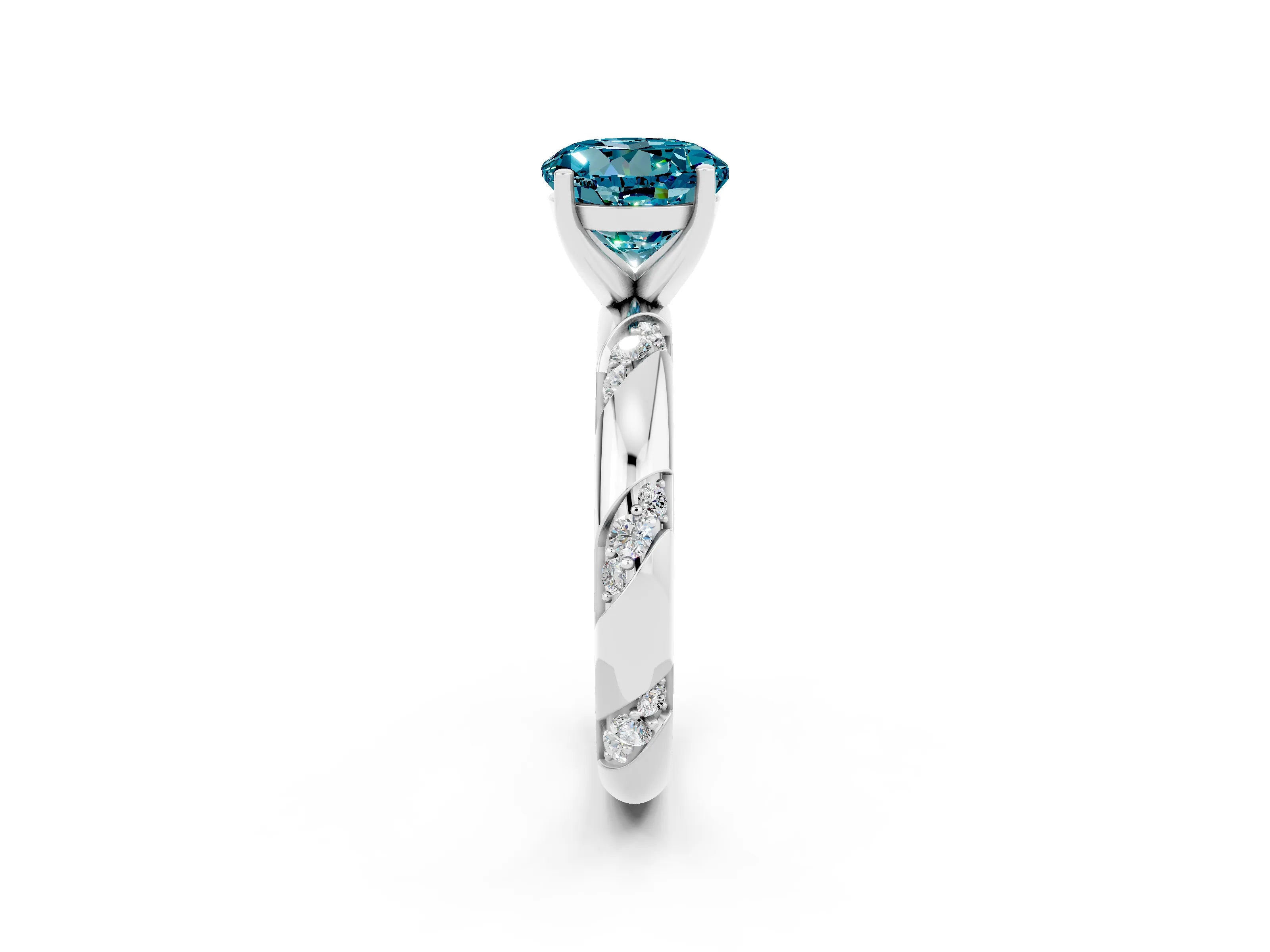 White gold Round Cut Solitaire Diamond Engagement Ring with Twisted Pave Band and Four-Prong Setting_2