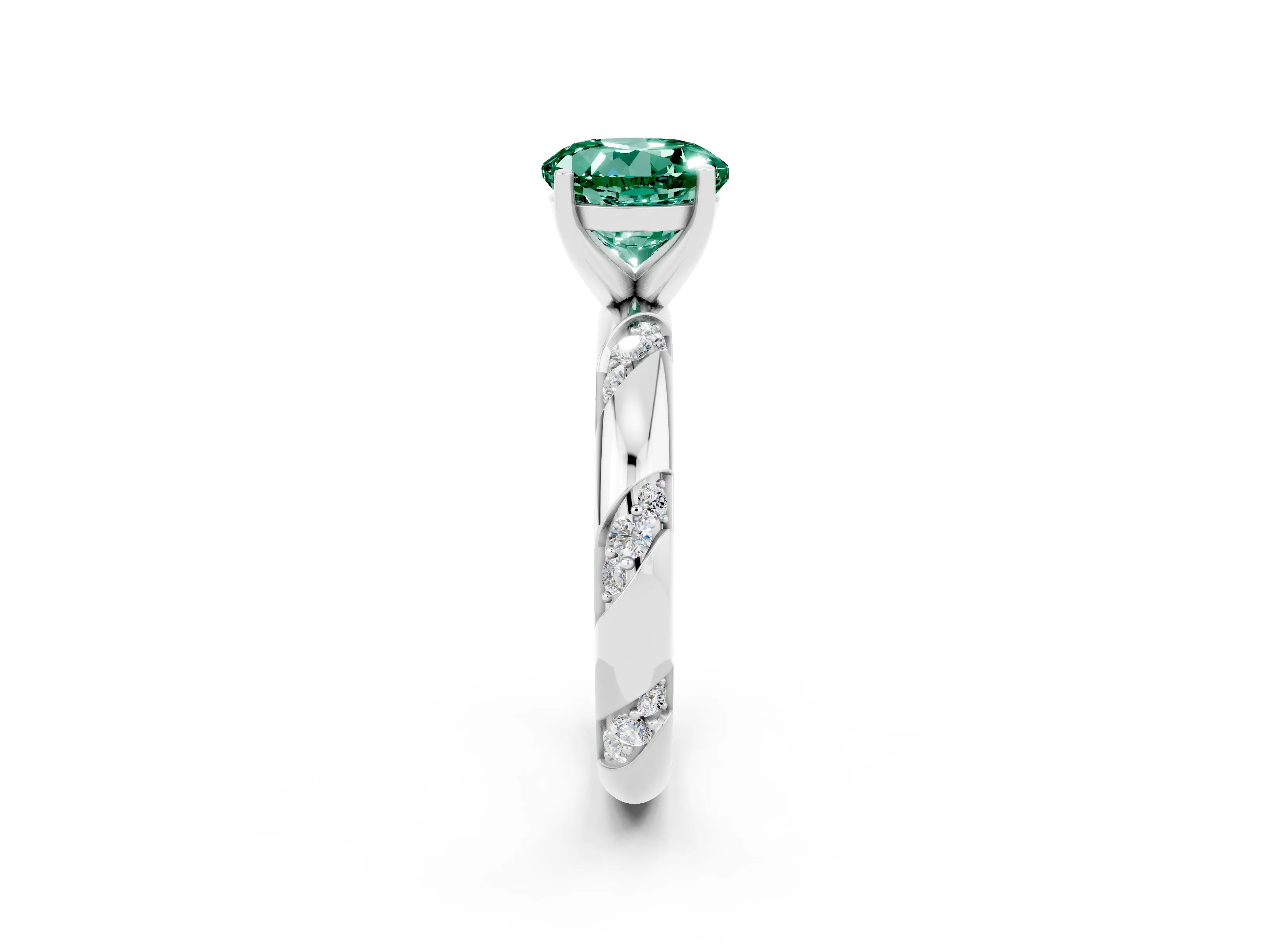 White gold Round Cut Solitaire Diamond Engagement Ring with Twisted Pave Band and Four-Prong Setting_2