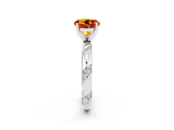 White gold Round Cut Citrine Solitaire Engagement Ring with Twisted Round  Accent Band and Prong Setting