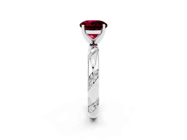 White gold Round Cut Garnet Solitaire Engagement Ring with Twisted Round  Accent Band and Prong Setting