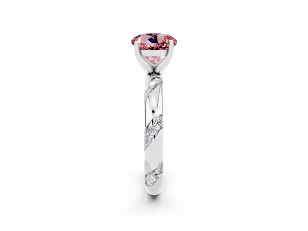 White gold Round Cut Solitaire Diamond Engagement Ring with Twisted Pave Band and Four-Prong Setting