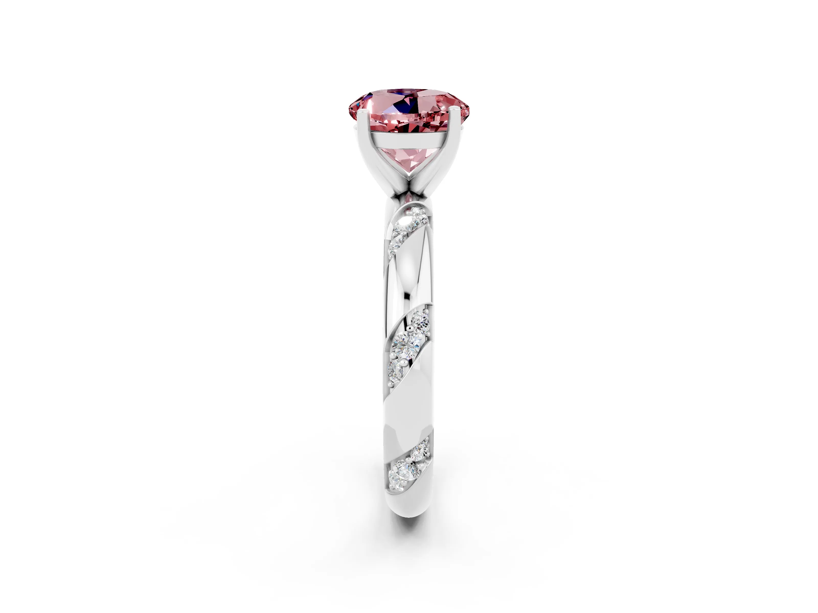 White gold Round Cut Solitaire Diamond Engagement Ring with Twisted Pave Band and Four-Prong Setting_2