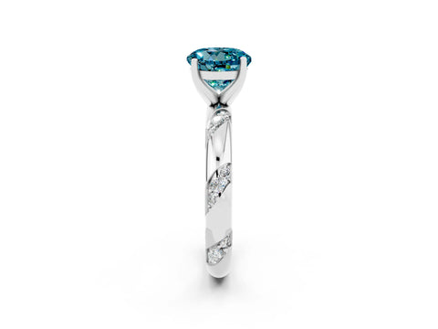 White gold Round Cut Solitaire Diamond Engagement Ring with Twisted Pave Band and Four-Prong Setting_2