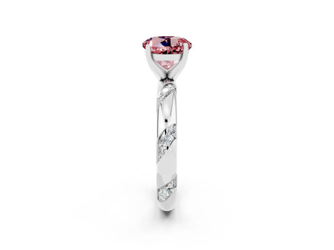White gold Round Cut Solitaire Diamond Engagement Ring with Twisted Pave Band and Four-Prong Setting_2