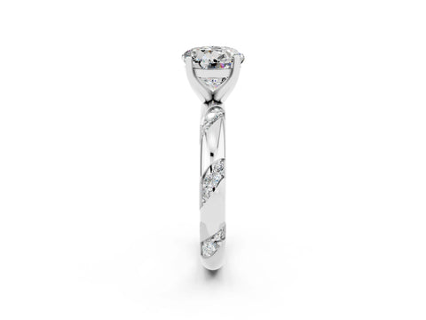 White gold Round Cut Solitaire Diamond Engagement Ring with Twisted Pave Band and Four-Prong Setting_2