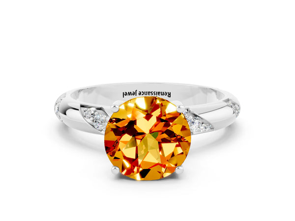 Silver Round Cut Citrine Solitaire Engagement Ring with Twisted Round  Accent Band and Prong Setting