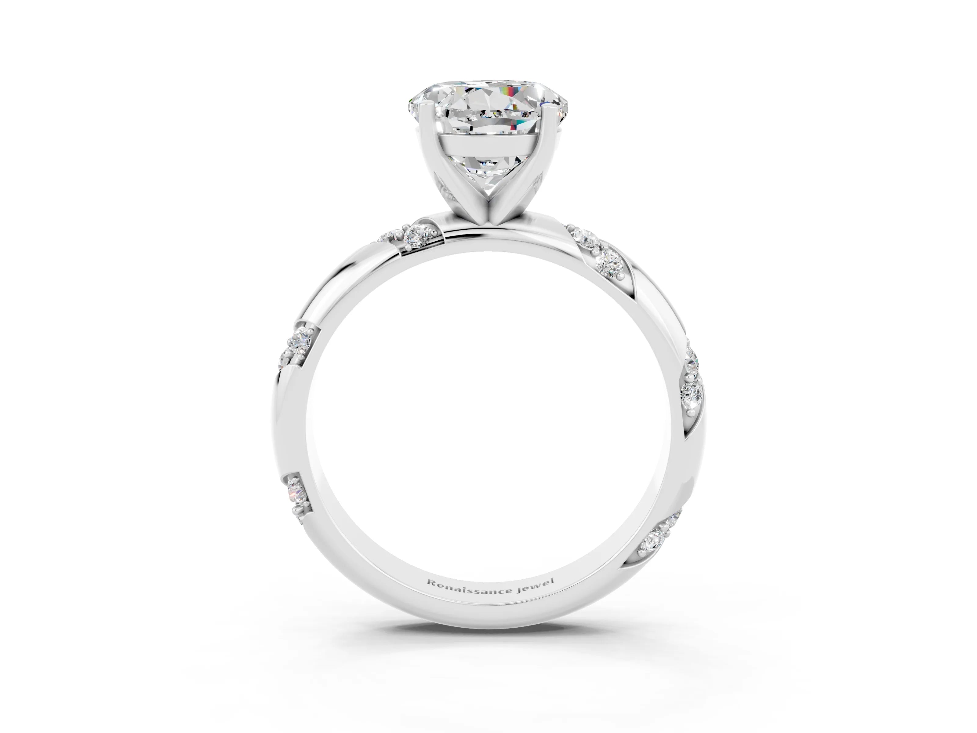 White gold Round Cut Solitaire Diamond Engagement Ring with Twisted Pave Band and Four-Prong Setting_3