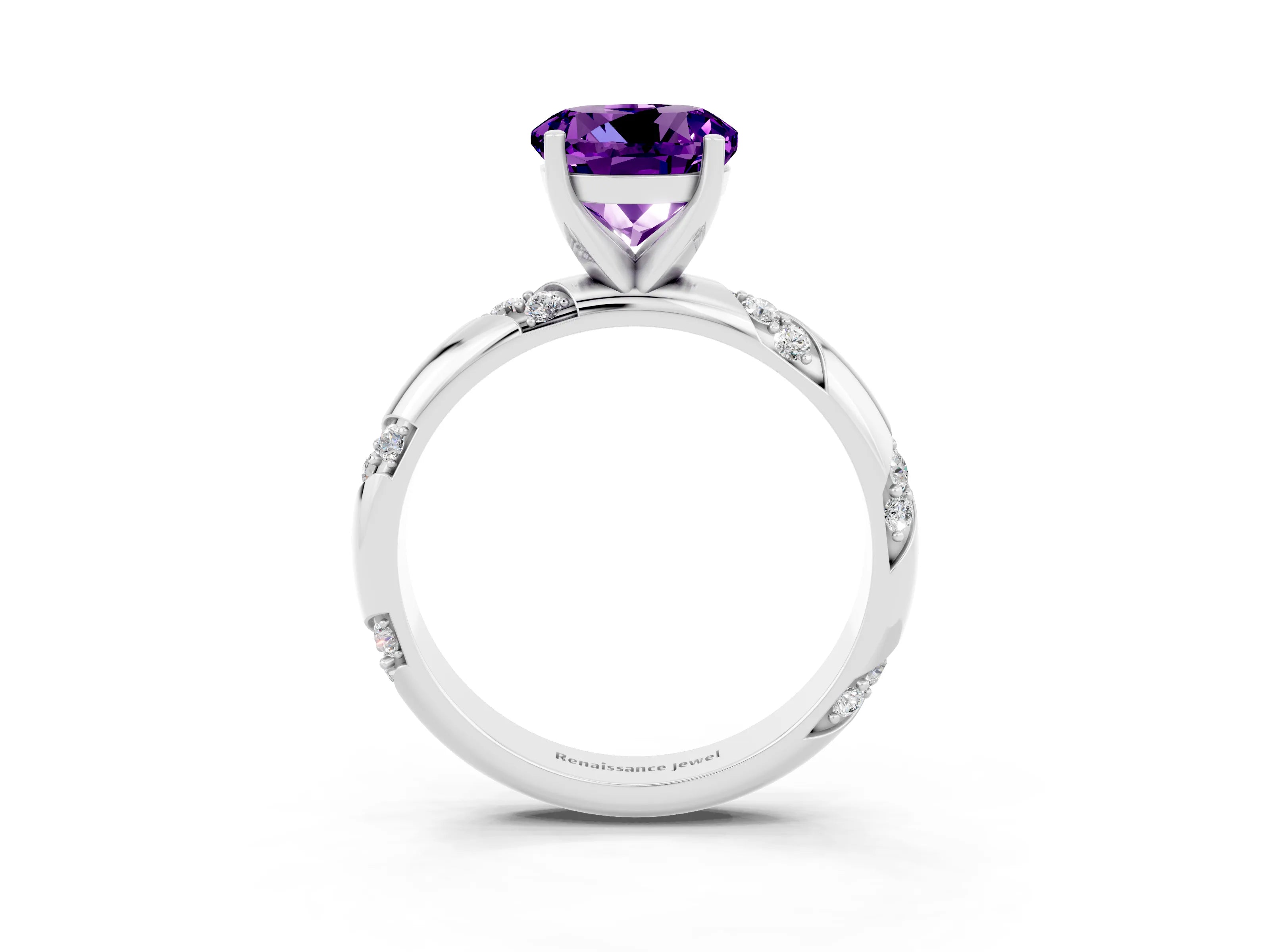 White gold Round Cut Solitaire Diamond Engagement Ring with Twisted Pave Band and Four-Prong Setting_3