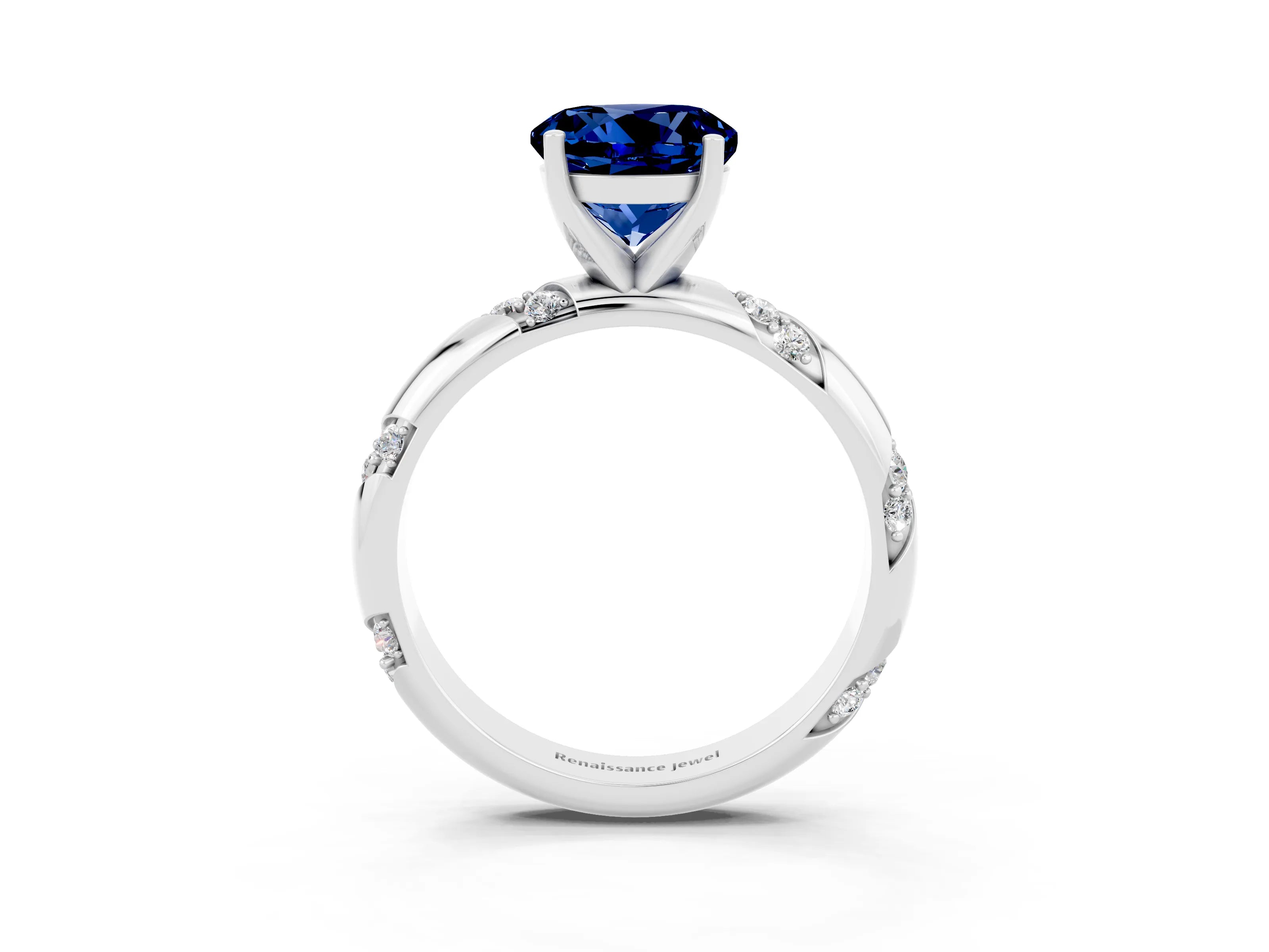 White gold Round Cut Solitaire Diamond Engagement Ring with Twisted Pave Band and Four-Prong Setting_3