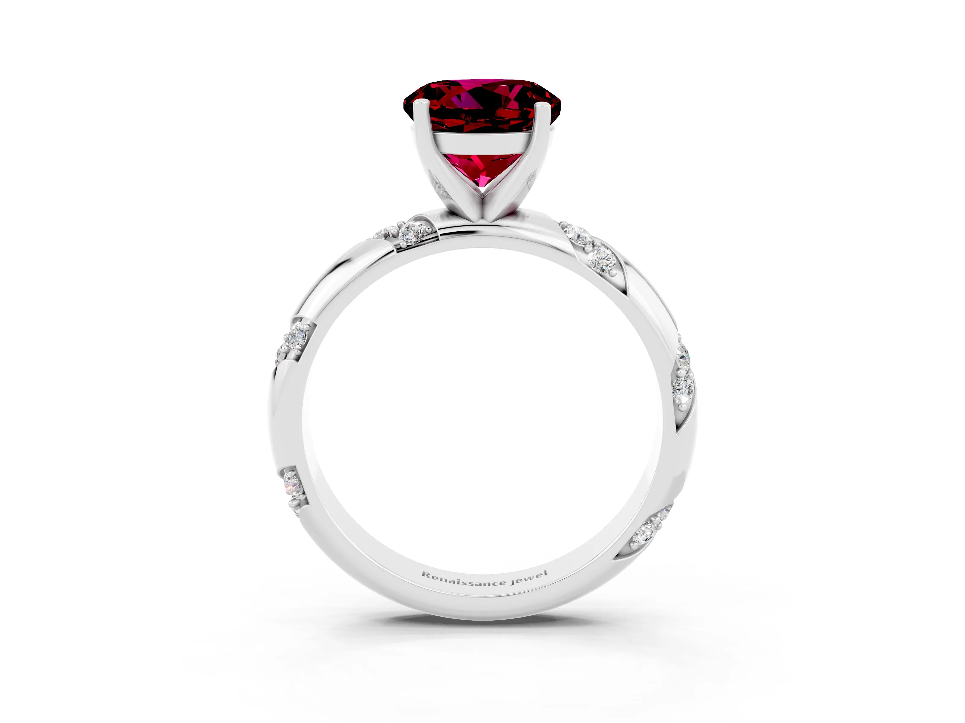 White gold Round Cut Solitaire Diamond Engagement Ring with Twisted Pave Band and Four-Prong Setting_3