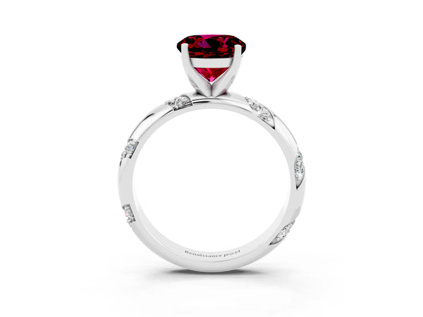 White gold Round Cut Garnet Solitaire Engagement Ring with Twisted Round  Accent Band and Prong Setting